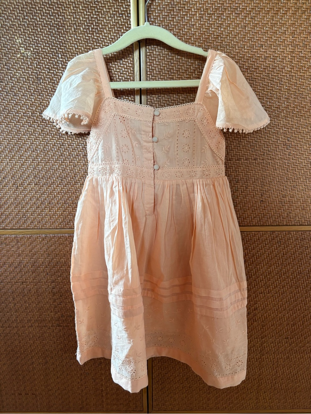 Emilie Et Ida NEW Girls Peach Eyelet Square-Neck Dress